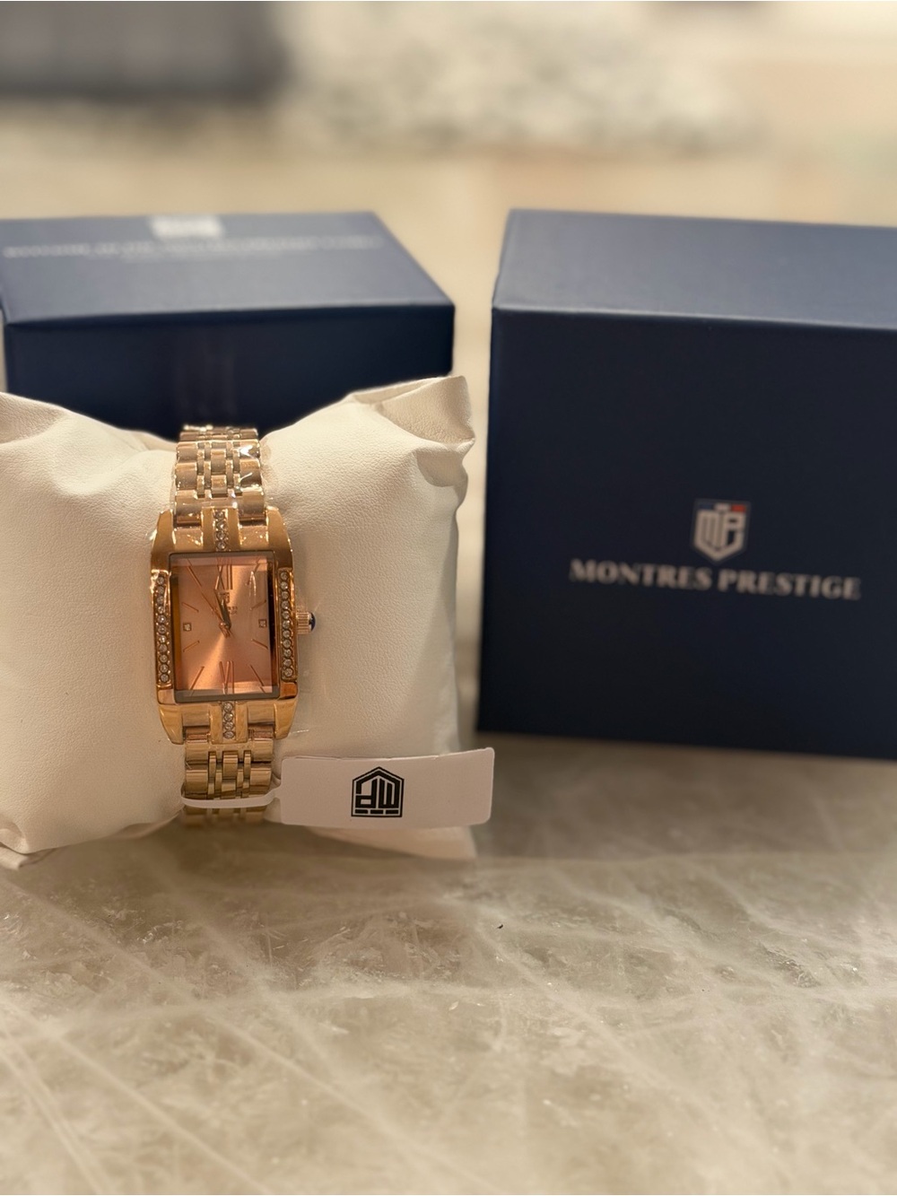 NIB Montres Prestige x Invicta Rectangular Rose Gold Crystal Dress Watch